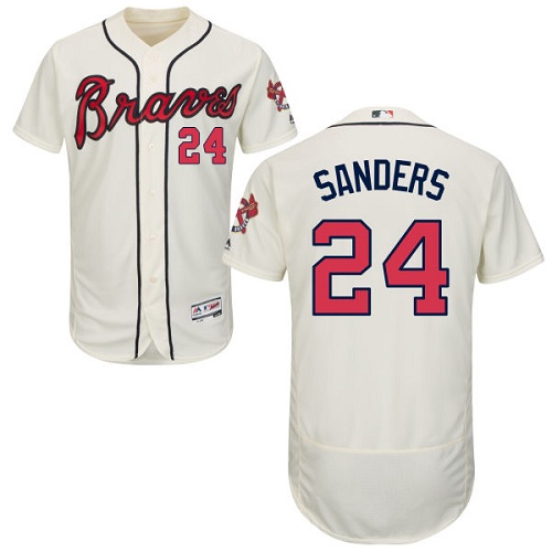 Braves #24 Deion Sanders Cream Flexbase Authentic Collection Stitched MLB Jersey - Click Image to Close